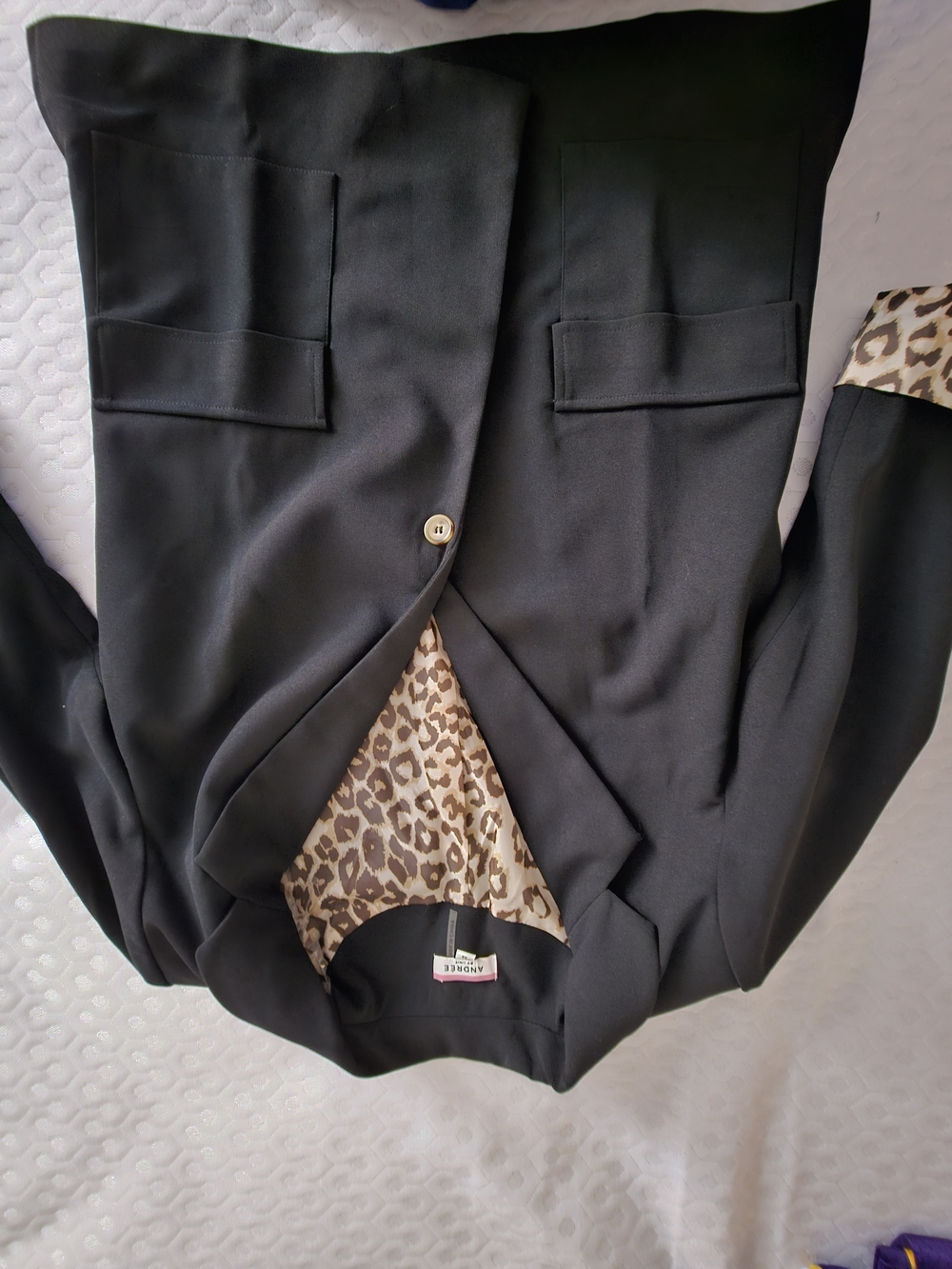 ANDREE BY UNIT Black Blazer with Leopard-Print Trim